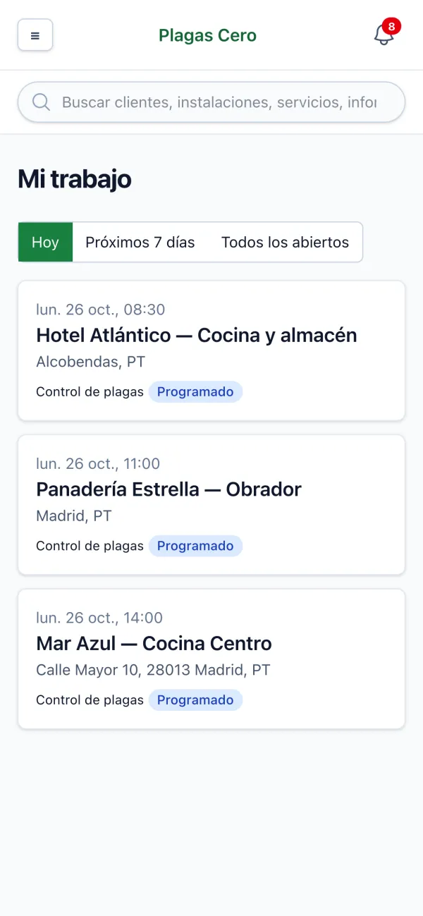 Los servicios de hoy de un técnico en un móvil