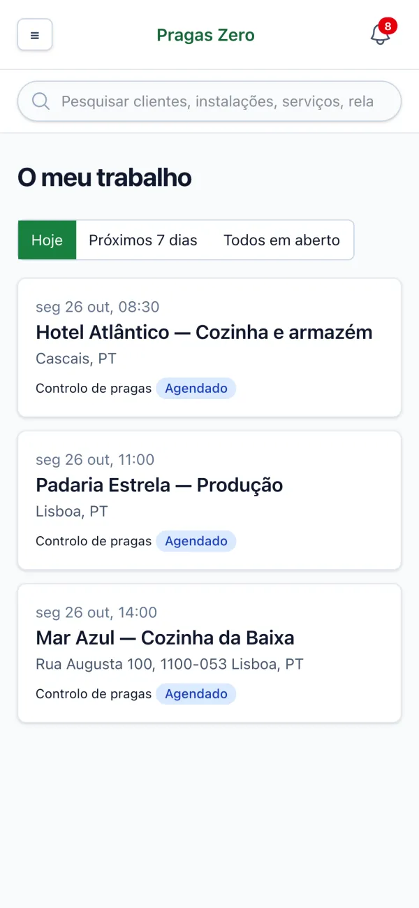 Os serviços de hoje de um técnico num telemóvel
